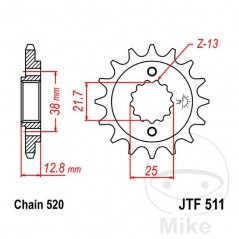 JT SPROCKETS Piñón transmisión 15T P-520 ALTN: 7260860 726.01.02
