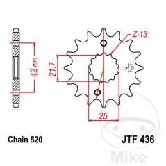 JT SPROCKETS Piñón transmisión engranaje fino 16T P-520 Ø21.6/25MM 726.01.36