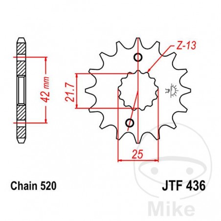 JT SPROCKETS Fine gear transmission pinion 13T P-520 Ø21.6/25MM 726.44.84
