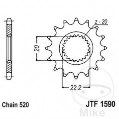 JT SPROCKETS Piñón transmisión engranaje fino RACING 14T 520 Ø20/22.2 726.47.73