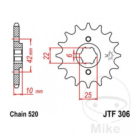 JT SPROCKETS coarse gear transmission pinion 14T P-520 6 Ø22/25MM 726.03.10