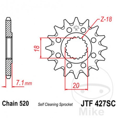 JT SPROCKETS Pinion transmission racing fine gear 12T P-520 Ø18/20MM 726.48.07