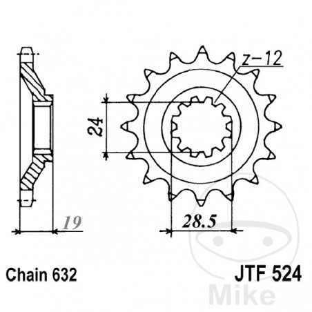 JT SPROCKETS Fine gear transmission pinion 15T 632 Ø24/28.5 726.50.10