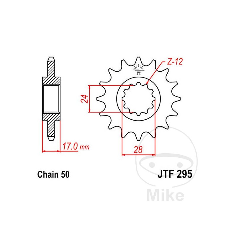 JT SPROCKETS Piñón transmisión engranaje fino 16T P-530 Ø24/28MM 726.04.96