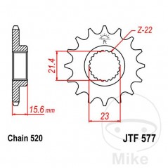 JT SPROCKETS Piñón transmisión engranaje fino 14T P-520 Ø21.3/23MM 726.15.89