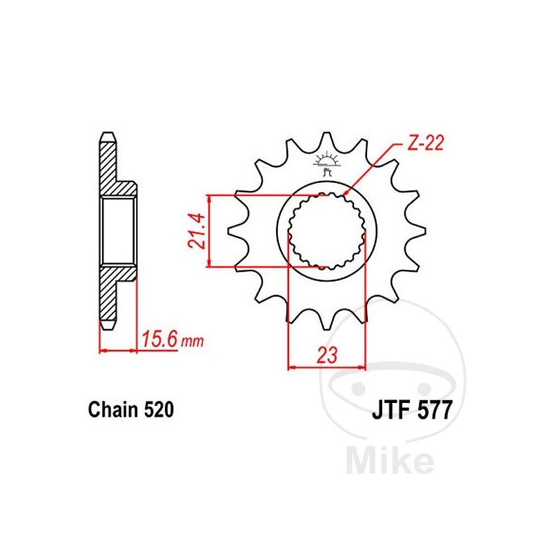 JT SPROCKETS Piñón transmisión engranaje fino 14T P-520 Ø21.3/23MM 726.15.89