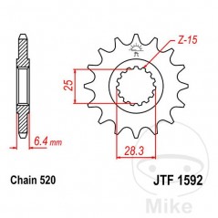 JT SPROCKETS Piñón transmisión engranaje fino 16T P-520 Ø25/28MM 726.02.06
