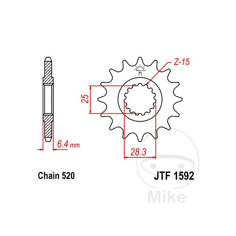 JT SPROCKETS Piñón transmisión engranaje fino 16T P-520 Ø25/28MM 726.02.06