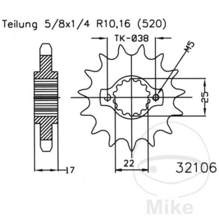 ESJOT Fine gear transmission pinion 15T 520 Ø22/25 726.90.12