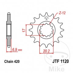 JT SPROCKETS Piñón transmisión engranaje fino 11T P-420 Ø17/20MM 726.09.04