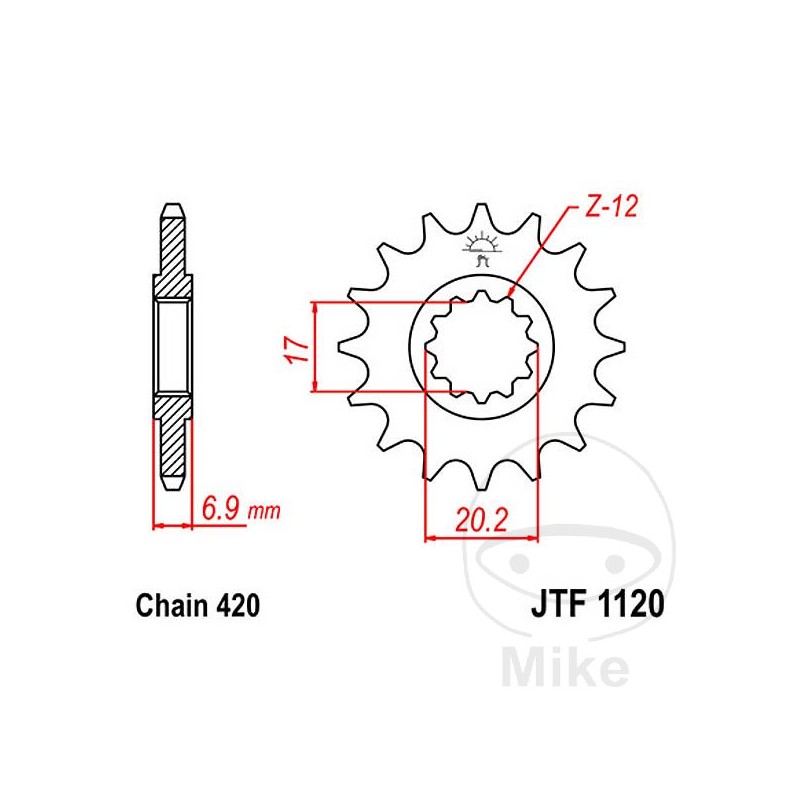 JT SPROCKETS Piñón transmisión engranaje fino 11T P-420 Ø17/20MM 726.09.04