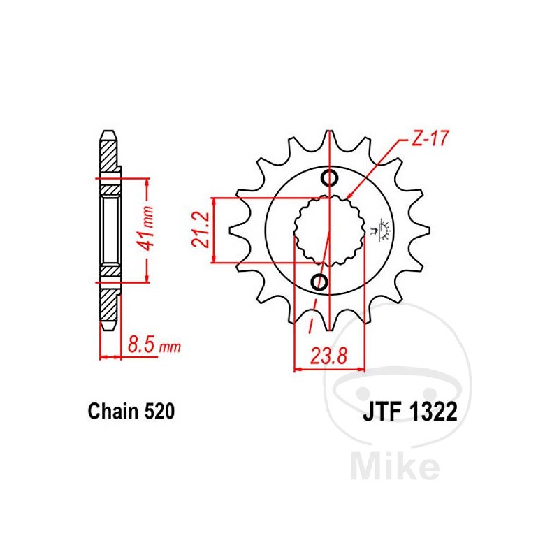 JT SPROCKETS Fine gear transmission pinion 13T P-520 Ø21/23MM 726.00.65