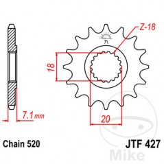 JT SPROCKETS Piñón transmisión engranaje fino 14T P-520 Ø18/20MM 726.01.29