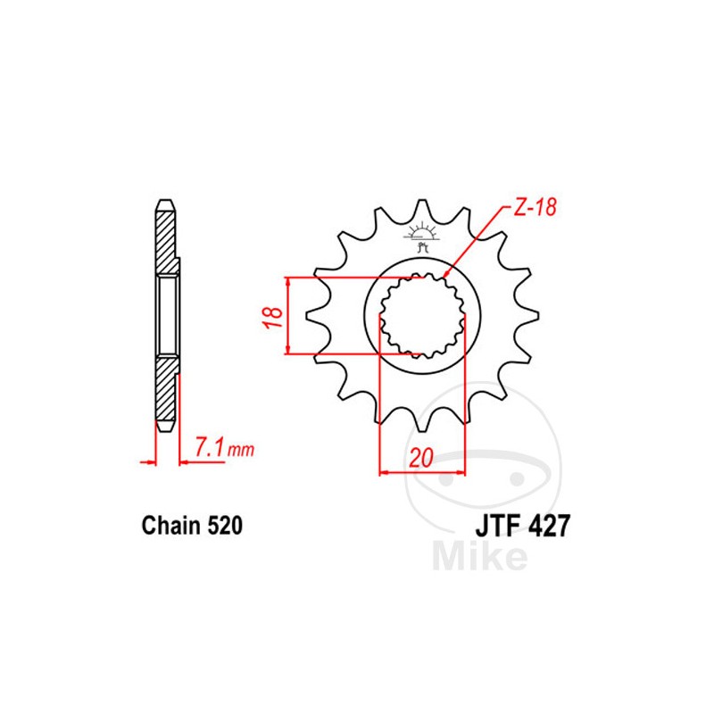 JT SPROCKETS Piñón transmisión engranaje fino 14T P-520 Ø18/20MM 726.01.29