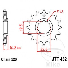 JT SPROCKETS Piñón transmisión engranaje fino 12T P-520 Ø19.5/22MM 726.01.35