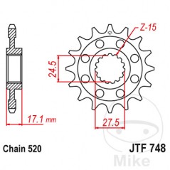 JT SPROCKETS Piñón transmisión racing engranaje fino 14T P-520 Ø25/28MM 726.03.29