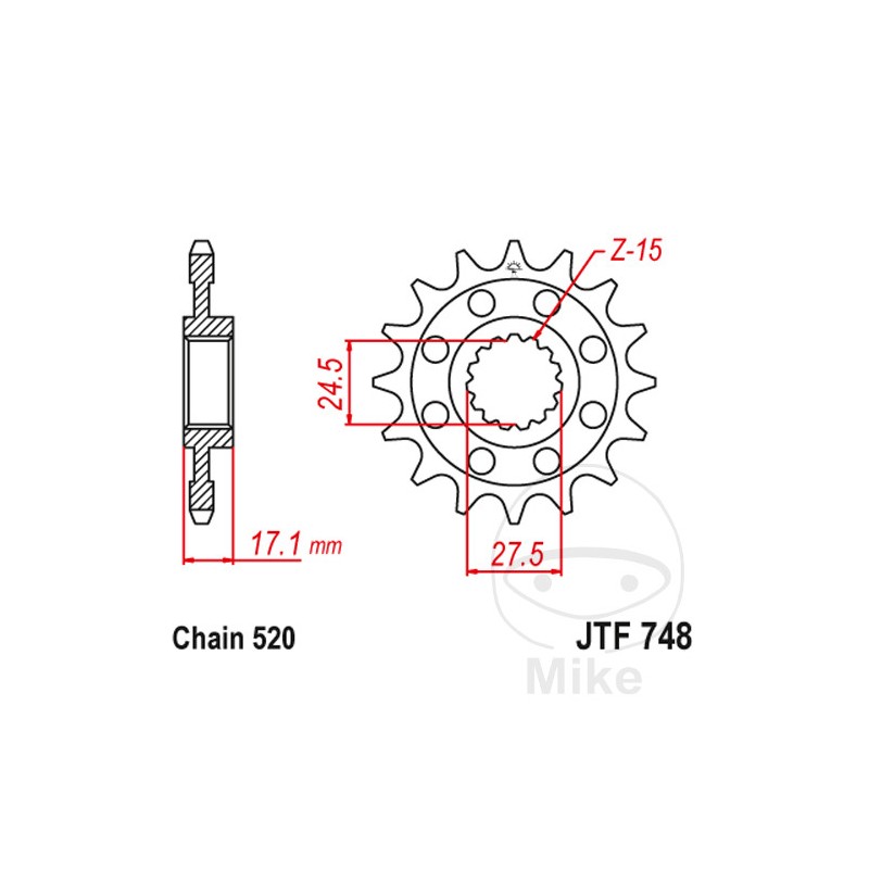 JT SPROCKETS Piñón transmisión racing engranaje fino 14T P-520 Ø25/28MM 726.03.29