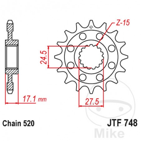 JT SPROCKETS Pinion transmission racing fine gear 14T P-520 Ø25/28MM 726.03.29