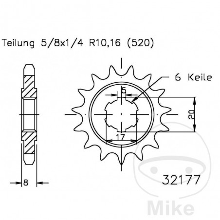 ESJOT coarse gear transmission pinion 9T P-520 5 Ø17/20MM 726.03.40
