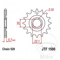 JT SPROCKETS Piñón transmisión racing engranaje fino 13T P-520 Ø20/22.2MM 726.07.97