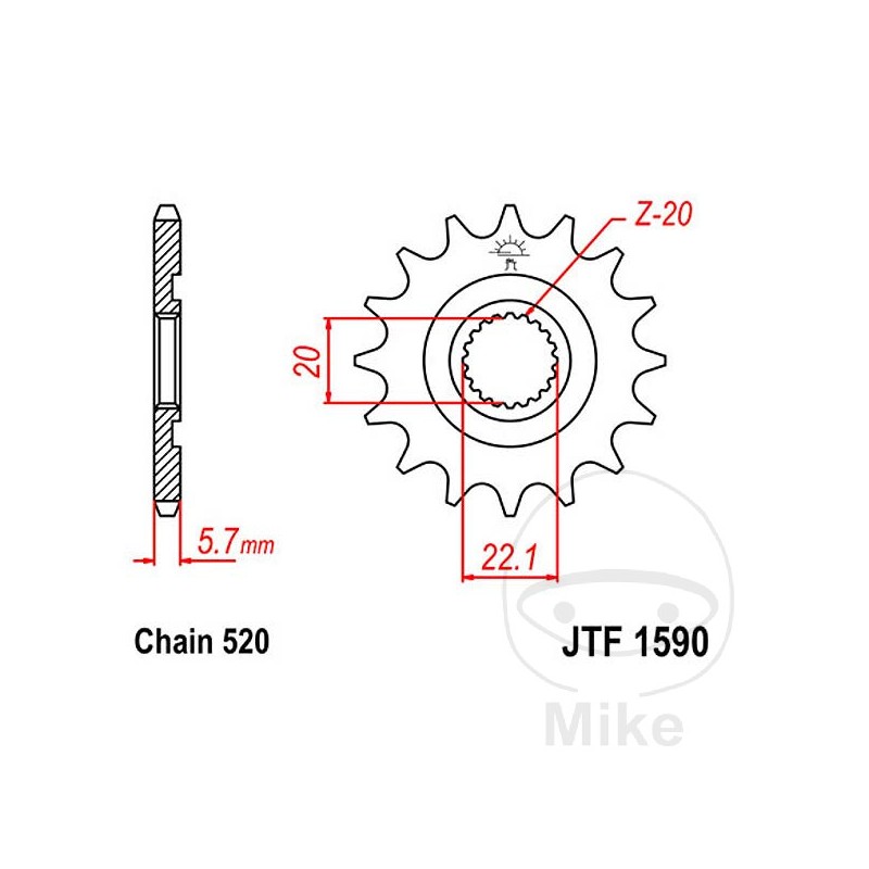 JT SPROCKETS Piñón transmisión racing engranaje fino 13T P-520 Ø20/22.2MM 726.07.97