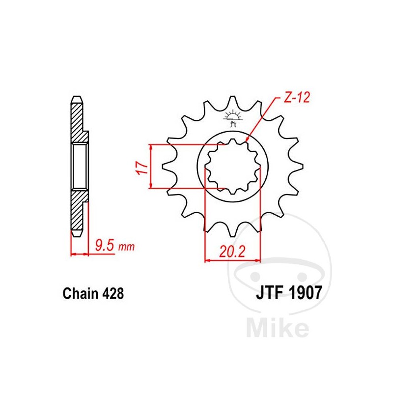 JT SPROCKETS Fine gear transmission pinion 13T P-428 Ø17/20MM 726.17.46