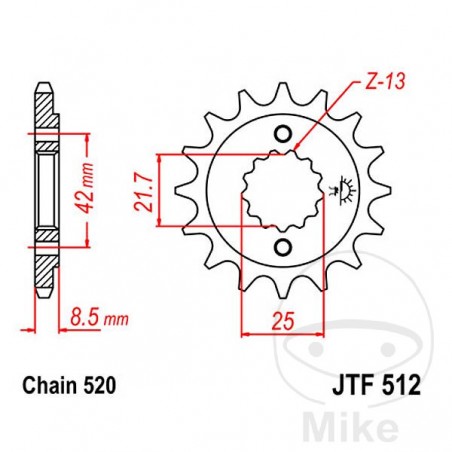 JT SPROCKETS fine gear transmission pinion 13T P-520 Ø21.6/25 MM 726.01.90