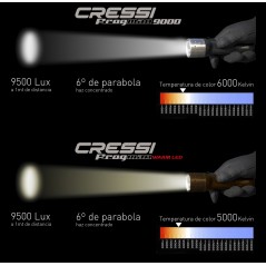 CRESSI Foco Linterna Buceo Frogman 9000 Warm LED | Lux a 1m 5h Autonomía Nylon Reforzado y Acero Inoxidable BSJ 530020