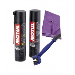 TUDETIC - kit limpiador y lubricante motul para cadena moto c1 c3 400 ml + cepillo limpieza gamuza microfibra 30x40 cm | set man