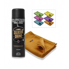TUDETIC - Motorcycle Shine and Protection Kit with Muc-Off Silicone Spray 500ml Microfiber Chamois 30x40 cm KT-2-3