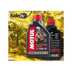 TUDETIC - Aceite Moto Motul Scooter Power 4T 10W30 MB 1 Litro + Embudo para 4 Tiempos Lubricante Motor T KIT-MOT-2