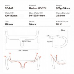PROGRESS ROAD BICYCLE HANDLEBAR PG-243 LTD COCKPIT CARBON ROAD 44CM 90 MM PG-243 LTD COCKPIT CARBON ROAD 44CM 90 MM PGMARO2434LC