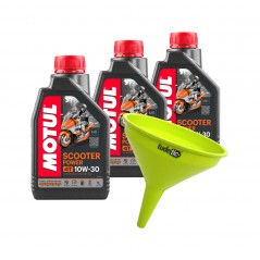 TUDETIC - Kit de 3x aceite motor + embudo SCOOTER POWER 4T 10W30 MB 1 L MOTUL KT-3