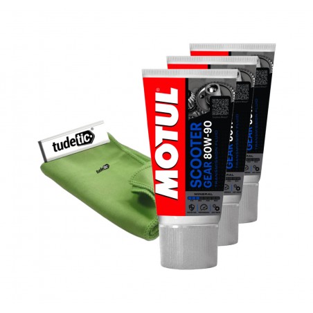 TUDETIC Kit de 3x aceite caja cambios + trapo SCOOTER GEAR 80W90 KT-33