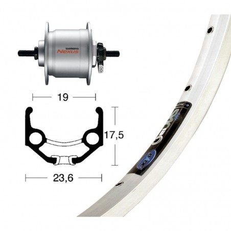 WINORA Rueda de aluminio RD 28X1.75 DH3N20 36O ZAC 19 NIRO 703164