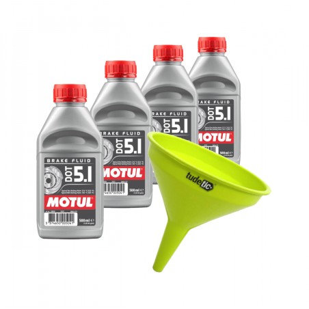 TUDETIC Kit de 4x líquido frenos DOT 5.1 0.5L con embudo KT-161