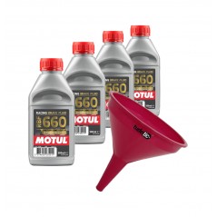 TUDETIC Kit 4x líquido de frenos + embudo RACING BRAKE 660 0,5L KT-175