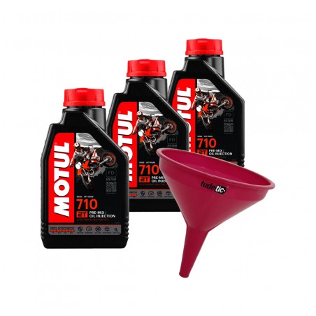 TUDETIC - Kit de 3x Aceite Motor MOTUL MEZCLA 710 2T 1L + Embudo Plástico KT-205
