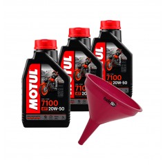 TUDETIC - Kit de 3x aceite motor + embudo 7100 20W50 4T 1L KT-235