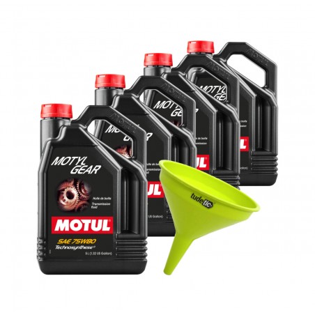 TUDETIC - Kit de 4x aceite transmisión manual + embudo MOTYLGEAR 75W80 5L KT-272