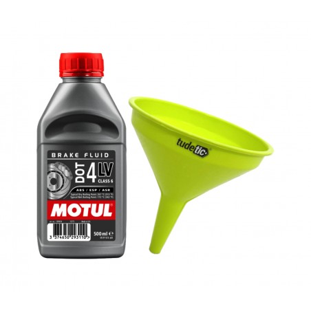 TUDETIC Kit líquido de frenos MOTUL DOT 4 LV + embudo plástico - 500ml KT-298
