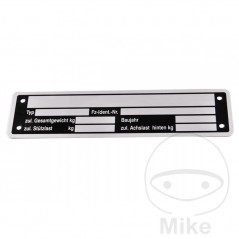 German trailer identification plate 148 X 38 MM 338.06.15