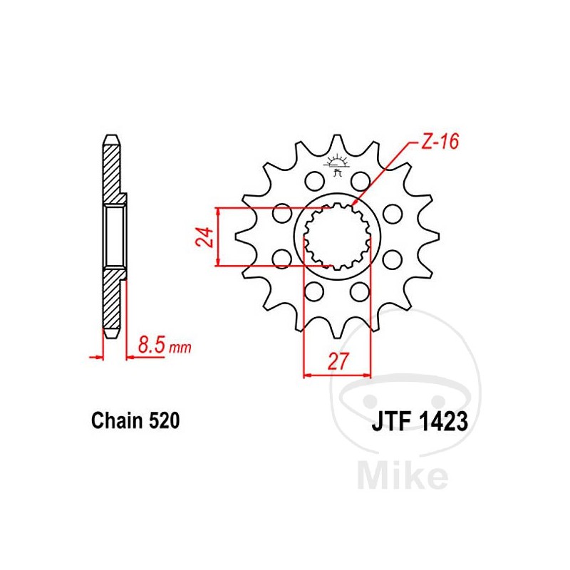 JT SPROCKETS Piñón racing engranaje fino 16T P-520 Ø24/27 MM 726.39.24