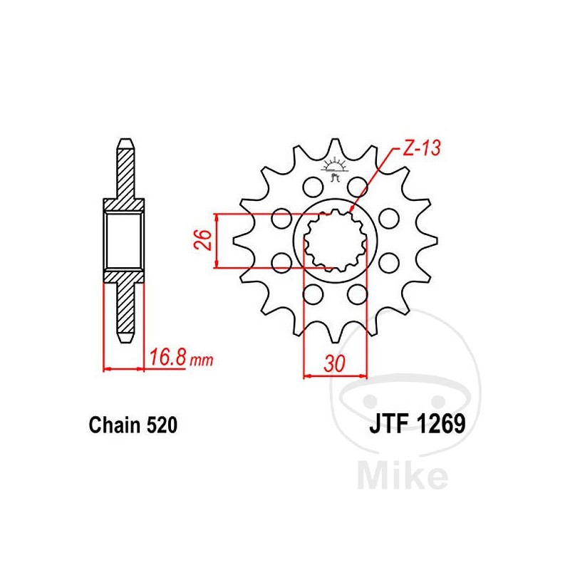 JT SPROCKETS Piñón racing engranaje fino 14T P-520 Ø26/30 MM 726.01.97
