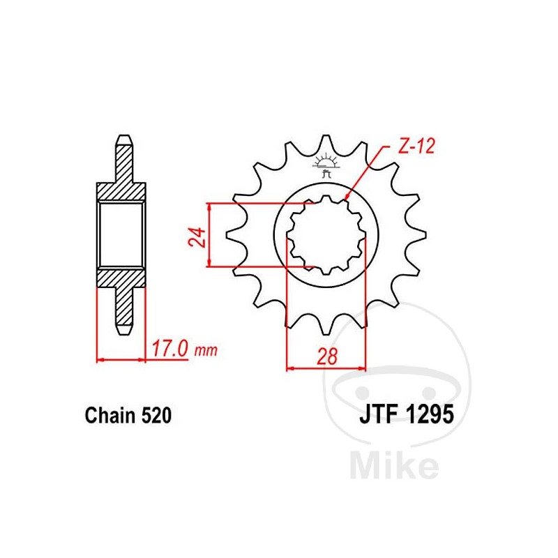 JT SPROCKETS fine gear transmission pinion 13T P-520 Ø24/28 MM 726.02.99