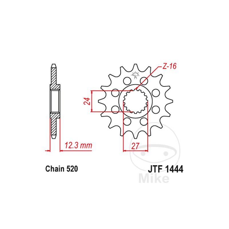 JT SPROCKETS Piñón racing engranaje fino 15T P-520 Ø24/27 MM 726.04.62