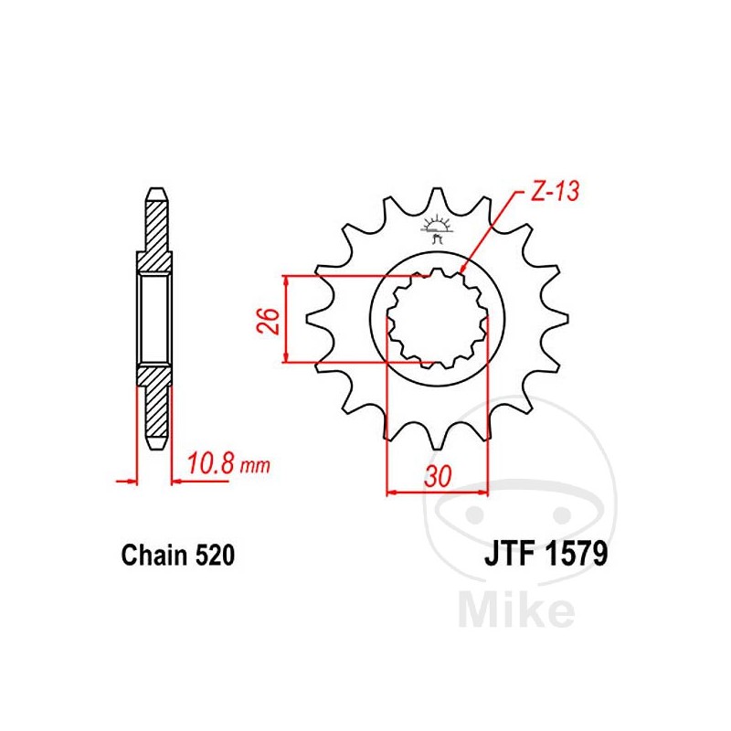 JT SPROCKETS fine gear transmission pinion 15T P-520 Ø26/30 MM 726.44.43