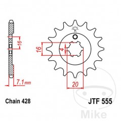JT SPROCKETS Front pinion coarse gear 15 TEETH 428 4 Ø16/20 726.01.51