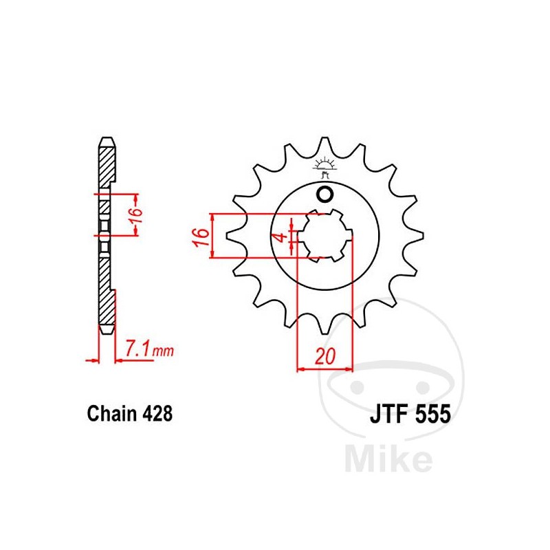JT SPROCKETS Front pinion coarse gear 15 TEETH 428 4 Ø16/20 726.01.51