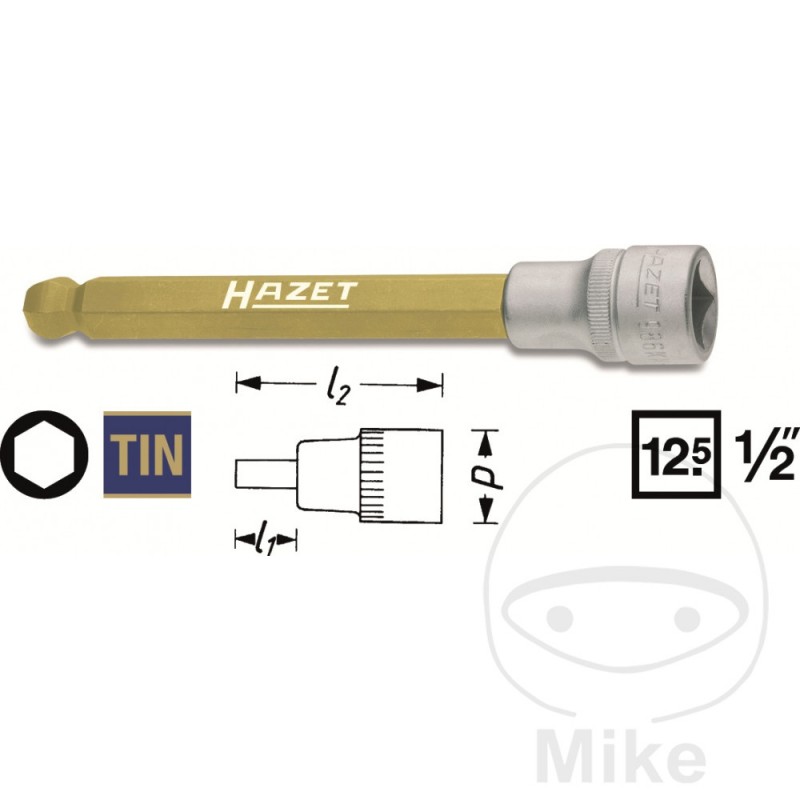 HAZET Allen screwdriver tip with ball head 1/2 10 MM 140 605.16.84